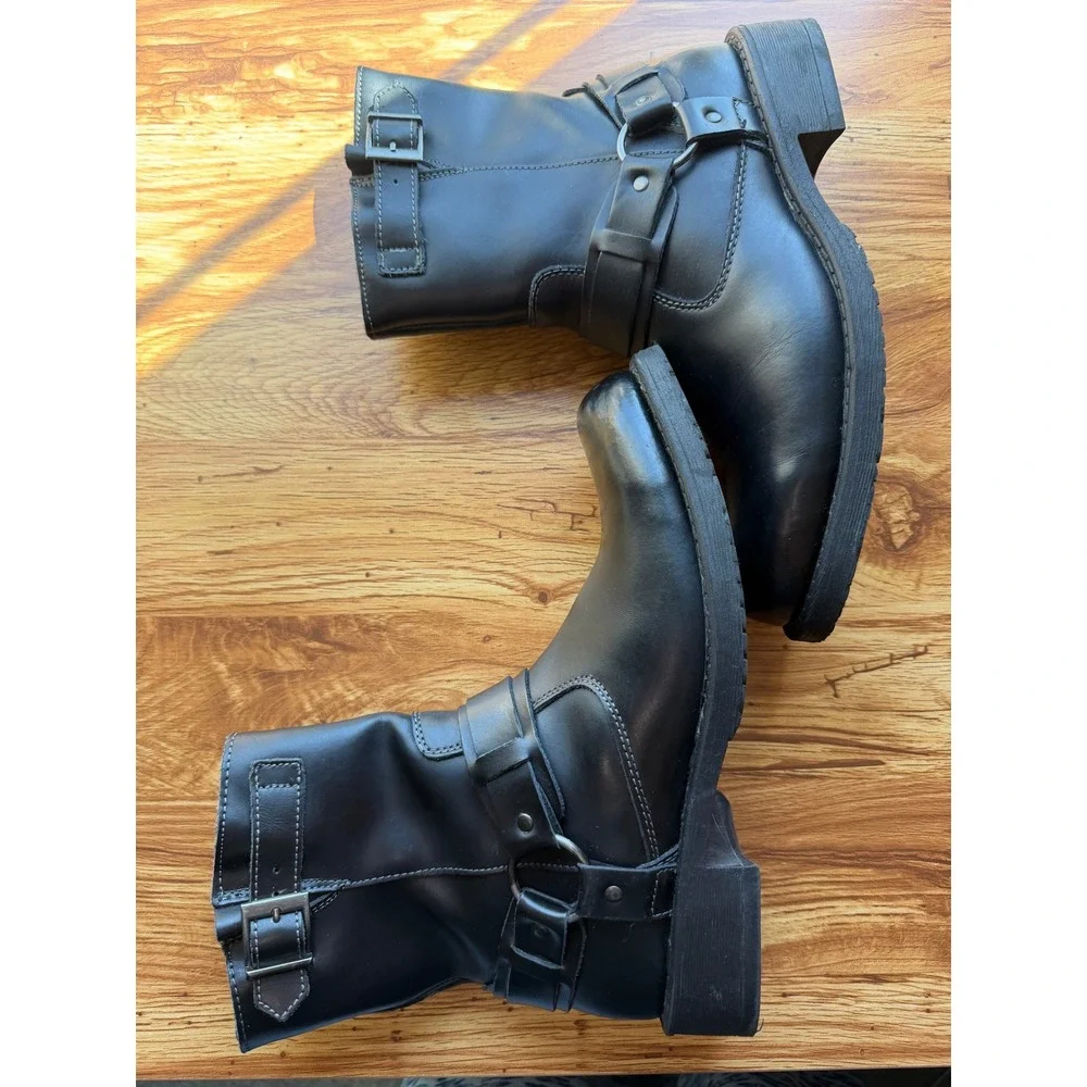 Lavorazione Artigiana Black Leather Coach Harness Motorcycle Boots Men's 8